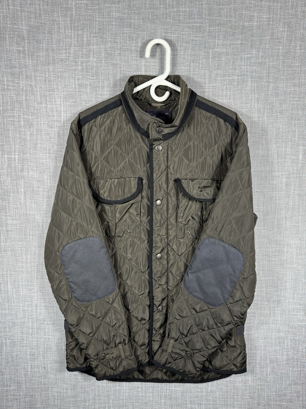 Silver jeans mens Jacket Coat Quilted Elbow Patches Olive Green Rare Size M