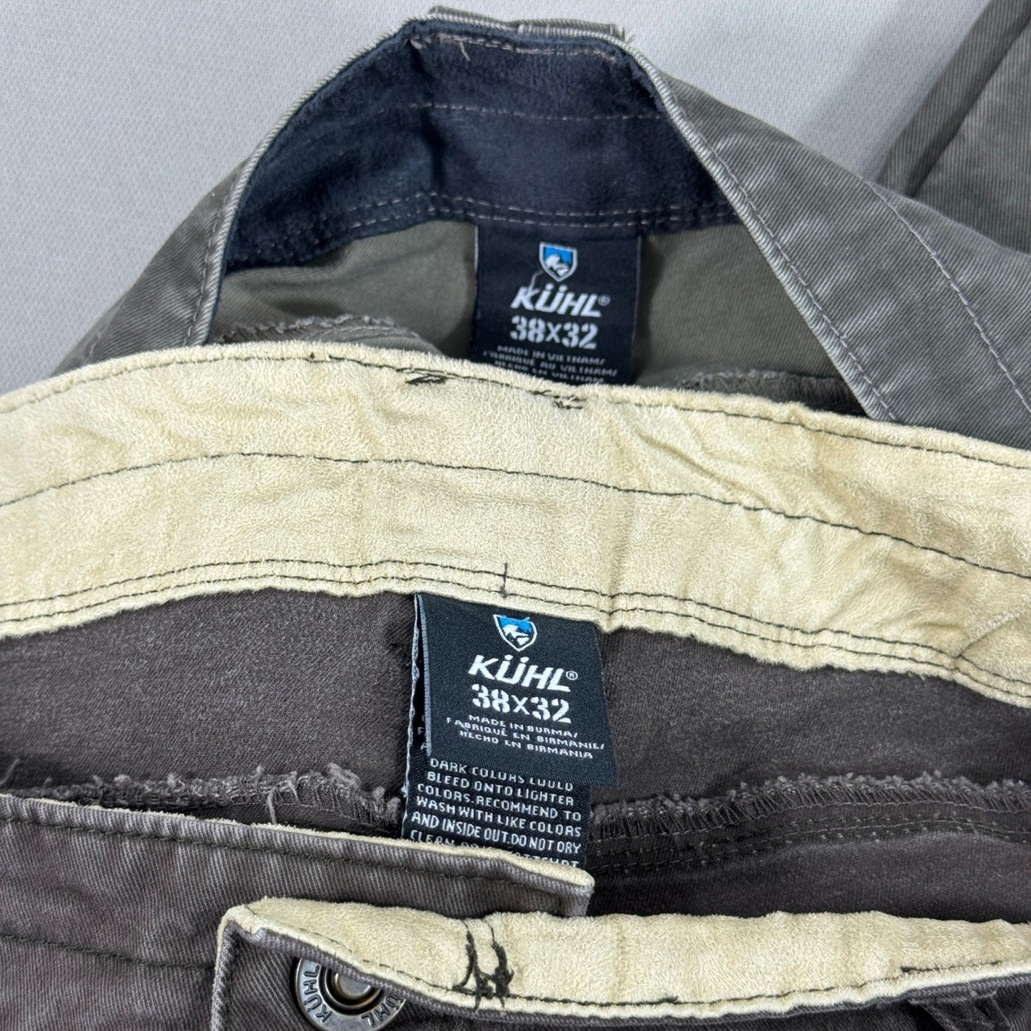 2PCS Kuhl Free Rydr Pants Men's 38x32 Brown Carpenter Relaxed Fit Distressed