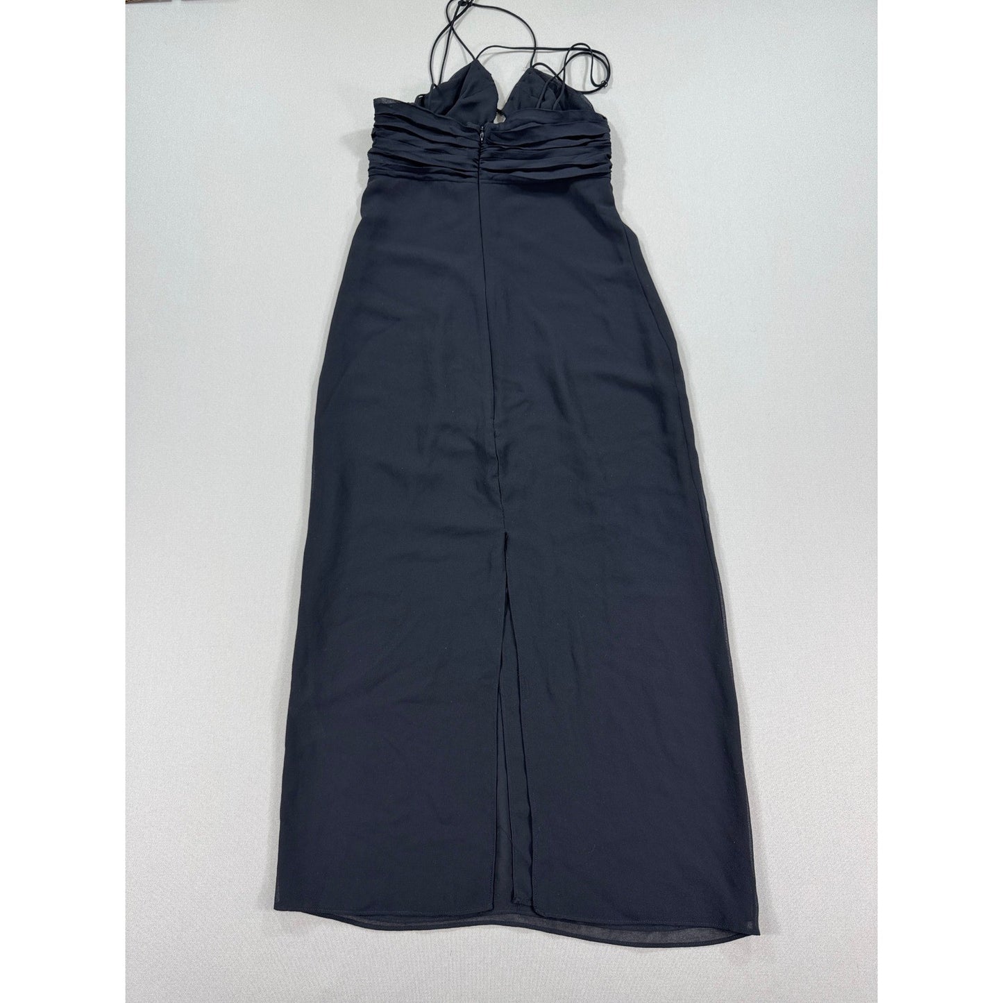 Zara Maxi Dress Womens XS Black Sleeveless Spaghetti Strap Halter Neck Bodycon