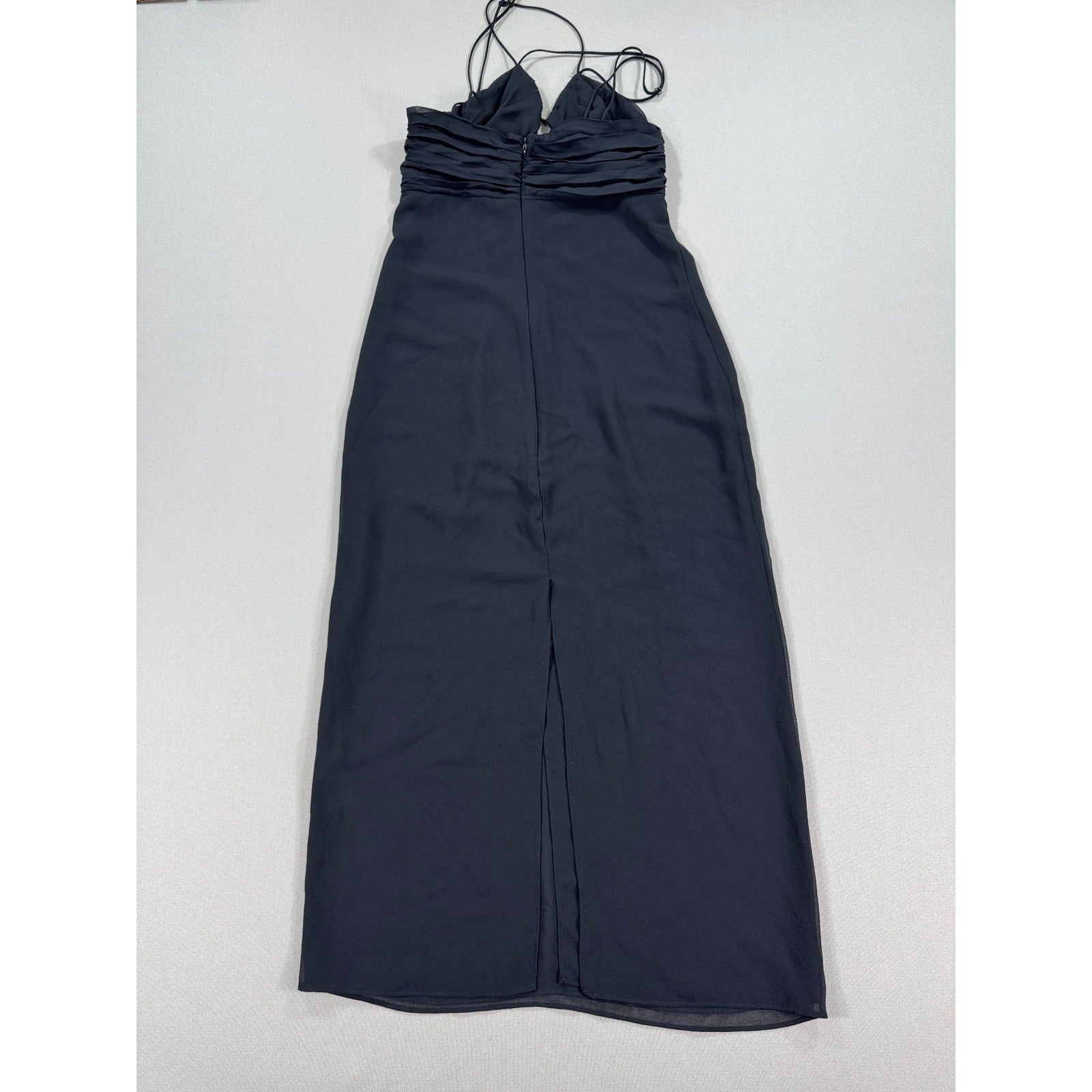 Zara Maxi Dress Womens XS Black Sleeveless Spaghetti Strap Halter Neck Bodycon