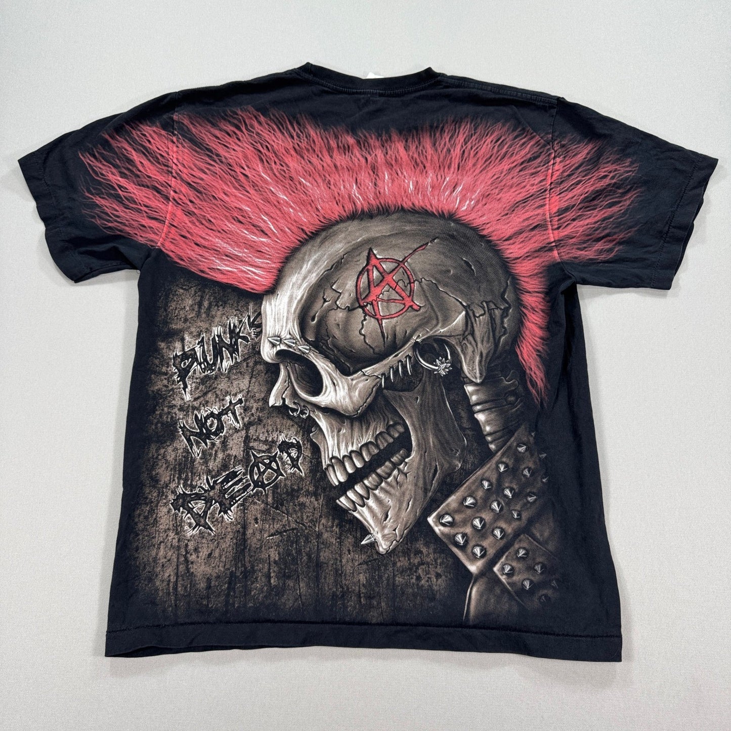 Vintage Skull Biker T Shirt mens XL All Over Print Death Reaper Punk