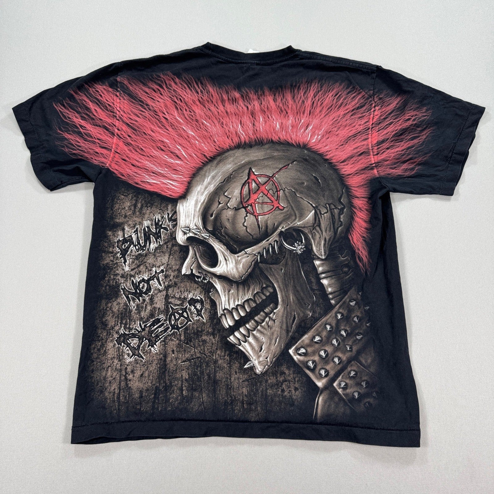 Vintage Skull Biker T Shirt mens XL All Over Print Death Reaper Punk