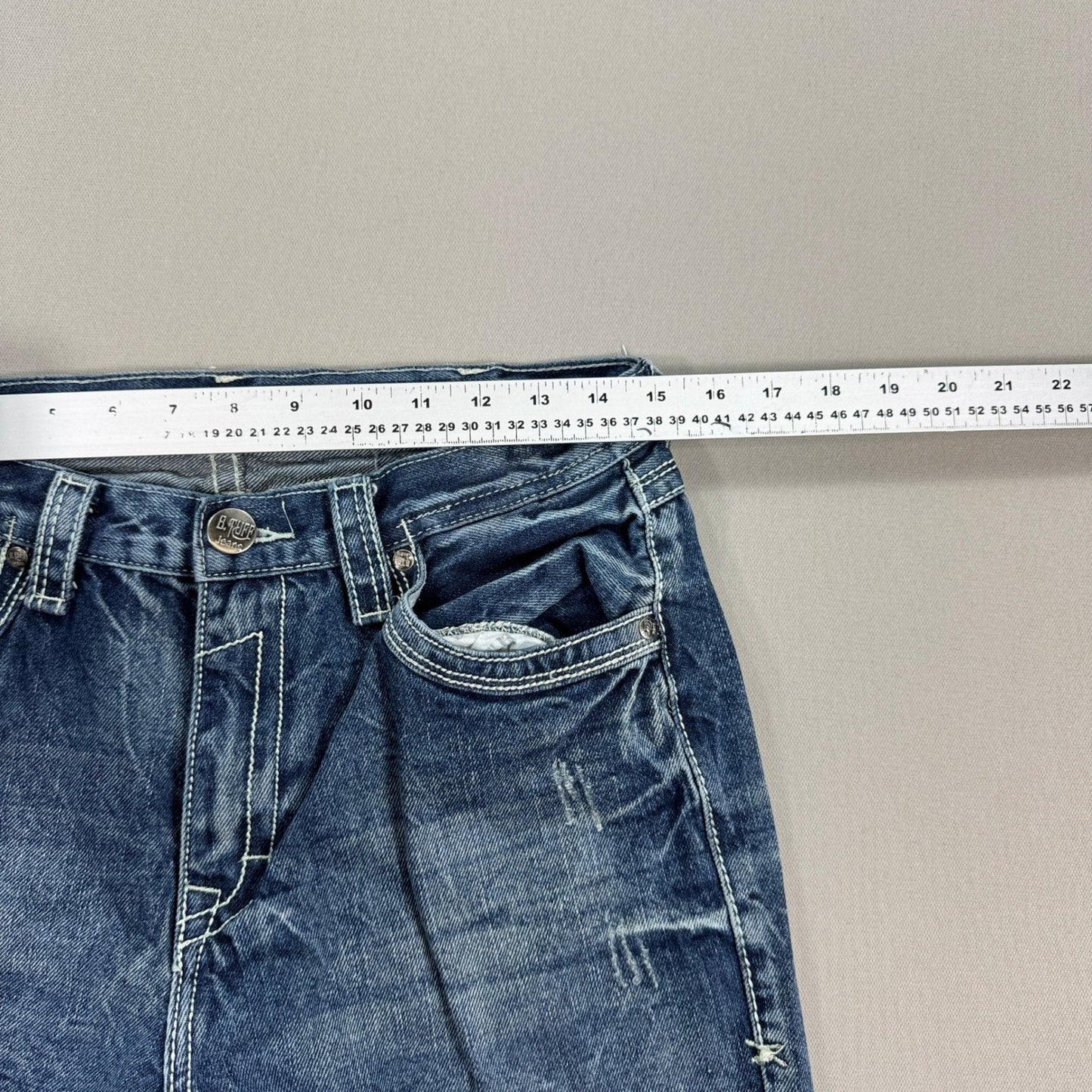 B. Tuff Jeans Revved Up mens 30x30 Blue Denim Distressed Boot Cut Medium Wash