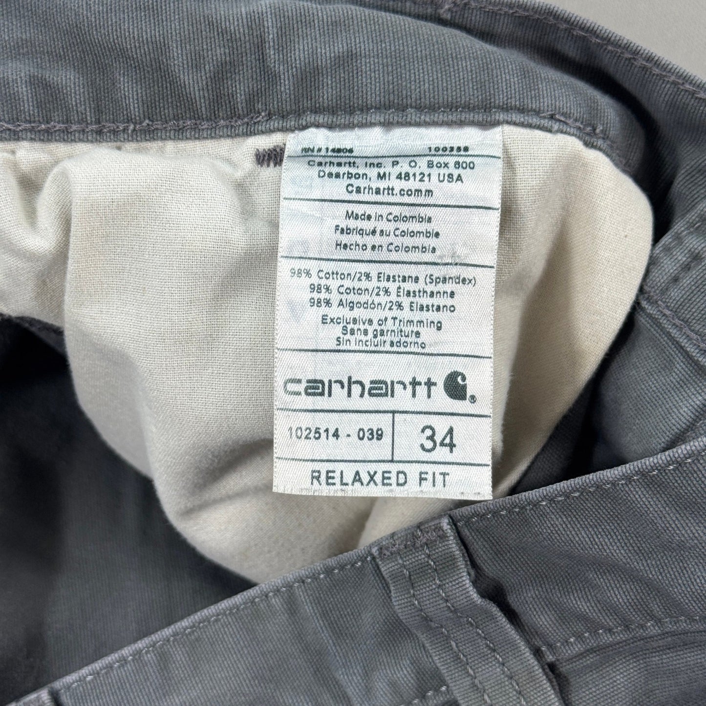 Carhartt Relaxed Fit Work Shorts Canvas Rugged Flex mens Size 34 Gray Ripstop