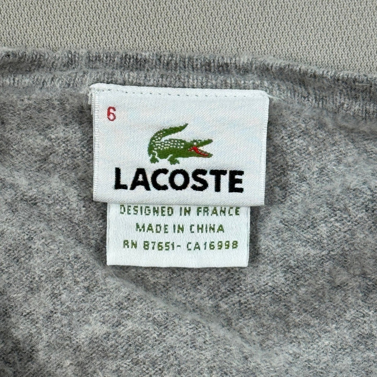 Lacoste V-Neck Sweater mens Size 6 Gray Wool Cashmere Blend Logo Pullover