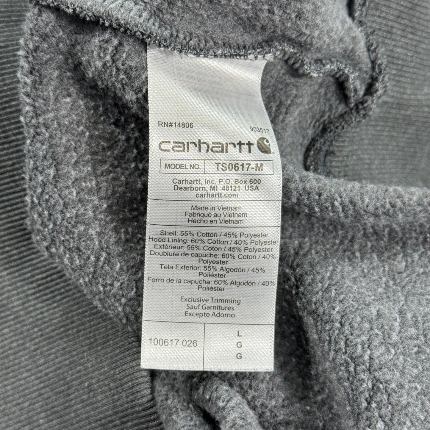 Carhartt Rain Defender Hoodie Loose Fit Quarter Zip Fleece Lined mens L ts0617