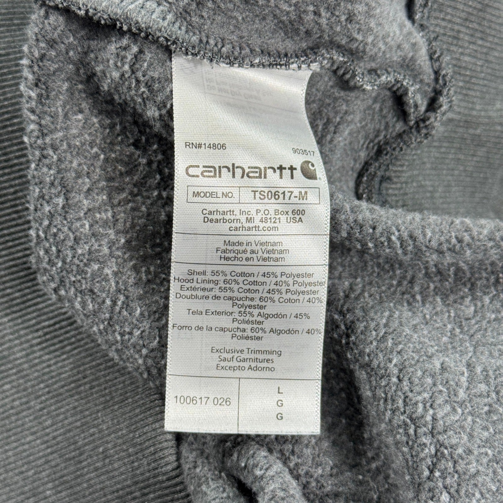 Carhartt Rain Defender Hoodie Loose Fit Quarter Zip Fleece Lined mens L ts0617