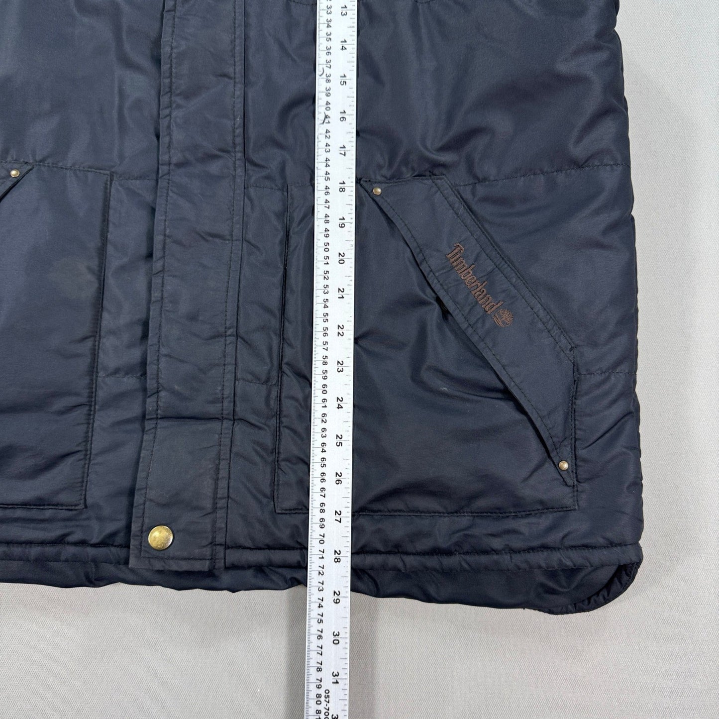 Timberland Vest Puffer Jacket Mens Large Full Zip Black With Brown Corduroy