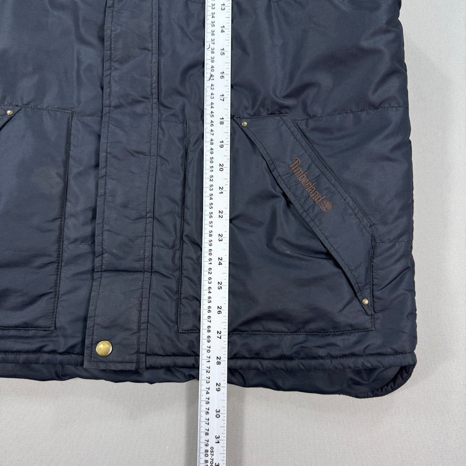 Timberland Vest Puffer Jacket Mens Large Full Zip Black With Brown Corduroy