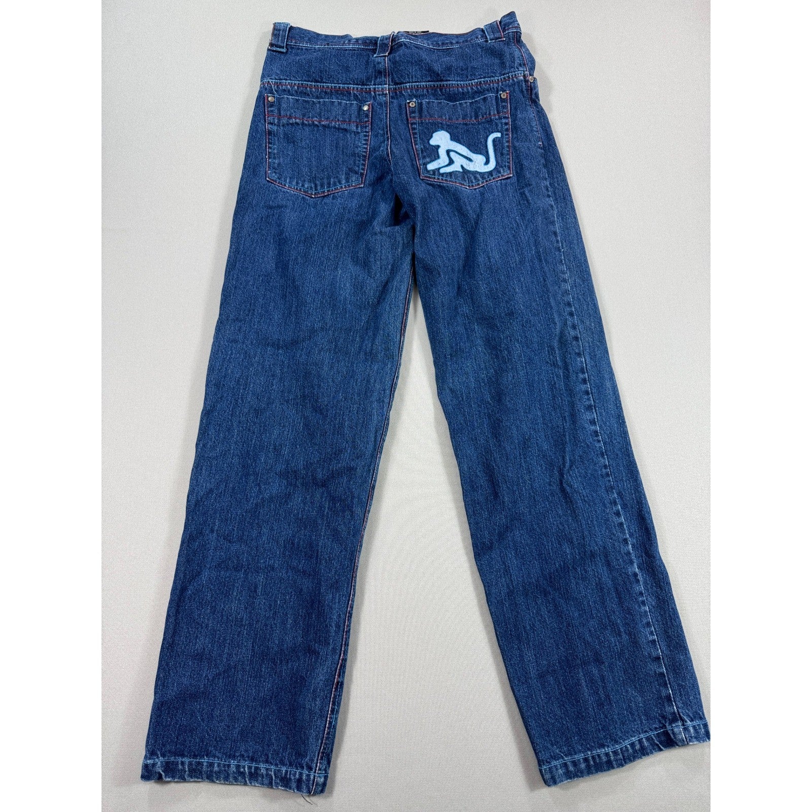 Vintage Drunk Munky Denim Jeans Mens Size 32 Embroidered Wide Leg Y2K