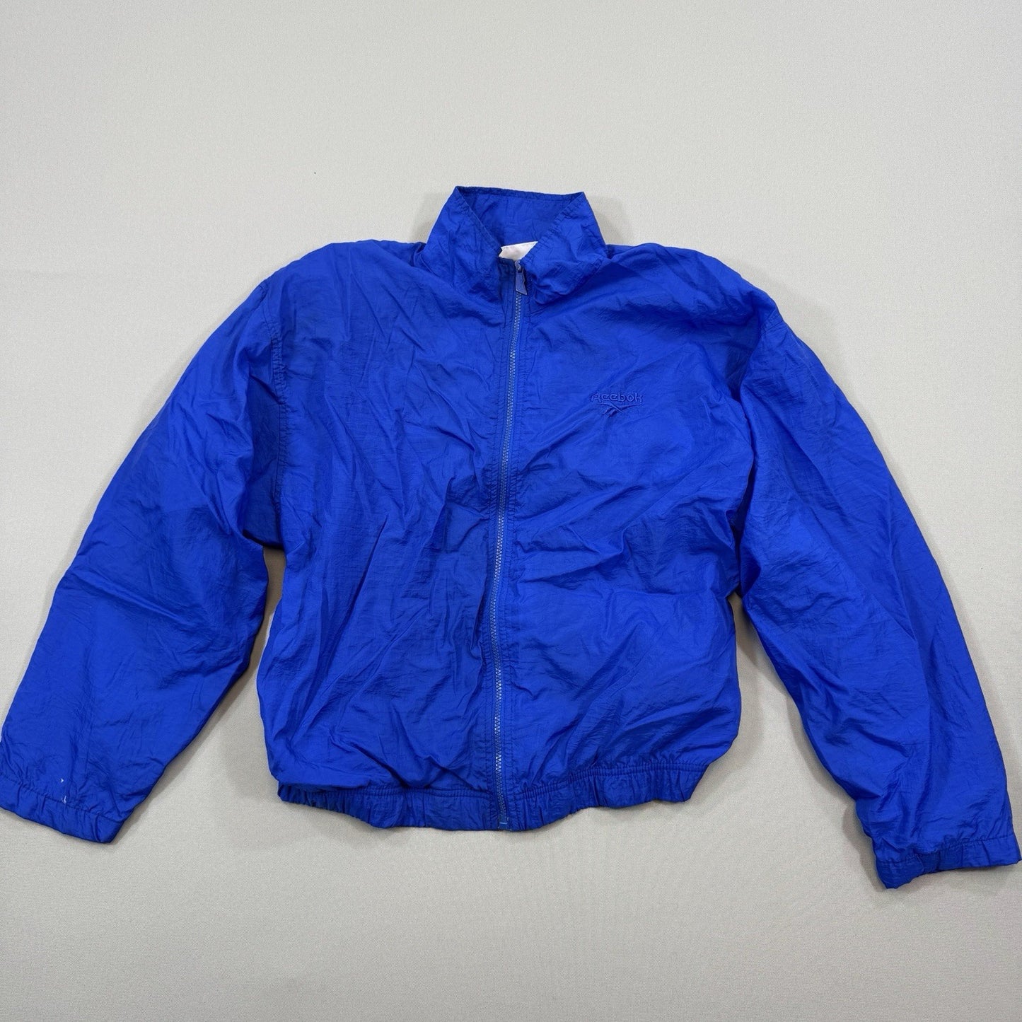 Vintage Reebok Full Zip Windbreaker mens Large Blue Track Jacket 100% Nylon