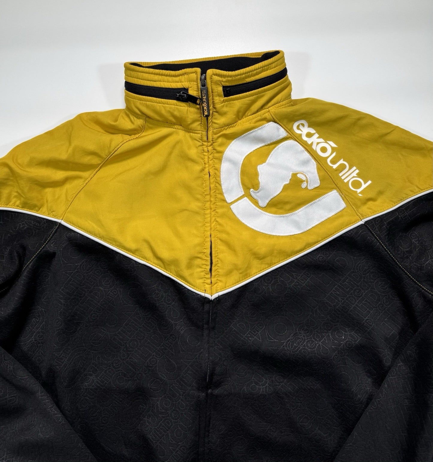 Ecko Unltd Full Zip Jacket Y2K Size Medium Utility Hood In Collar Graphic Print