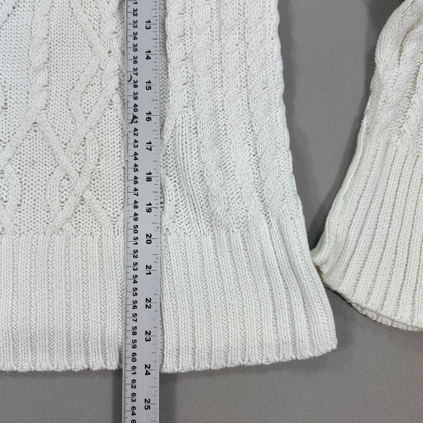 Brooks Brothers Cable Knit Sweater Womens Medium White Cotton Blend Crewneck