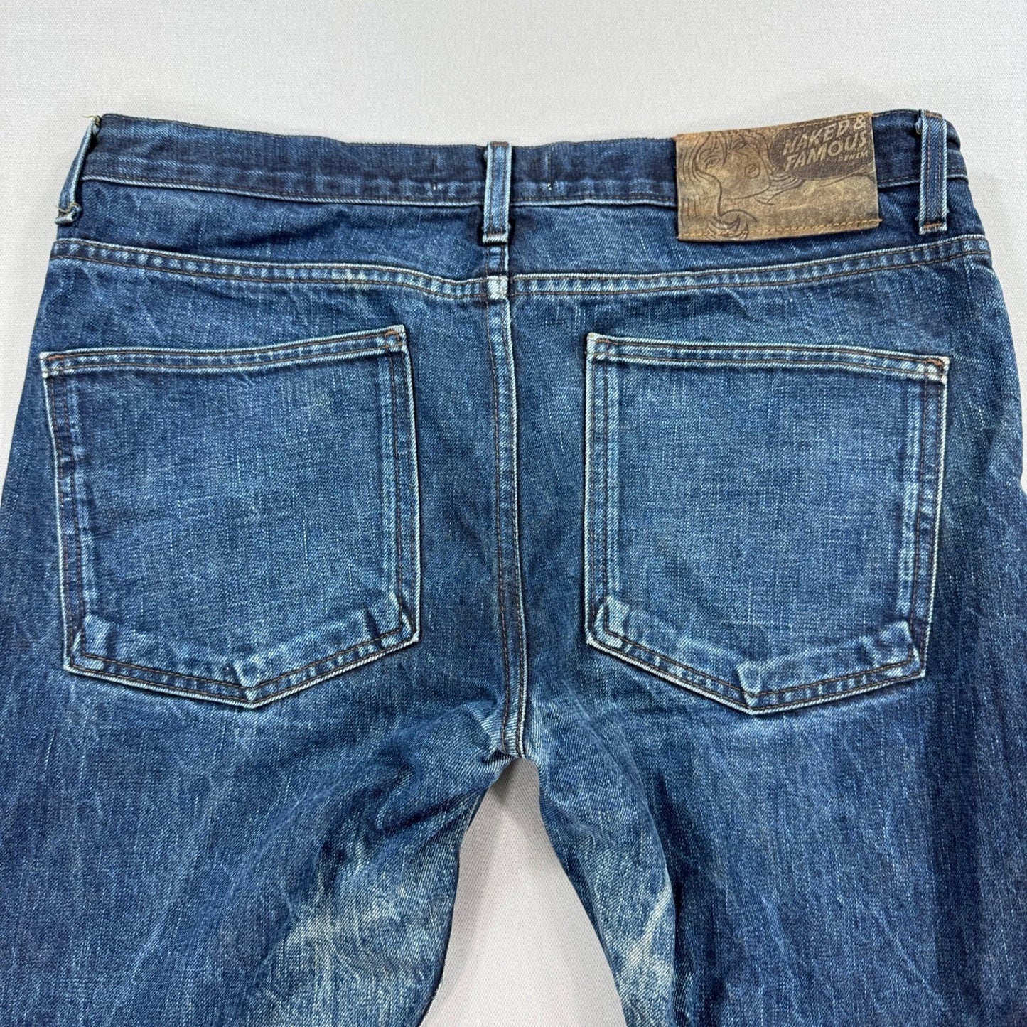 Naked & Famous Denim Jeans Super Guy Catechu Selvedge Indigo mens Size 36 Blue