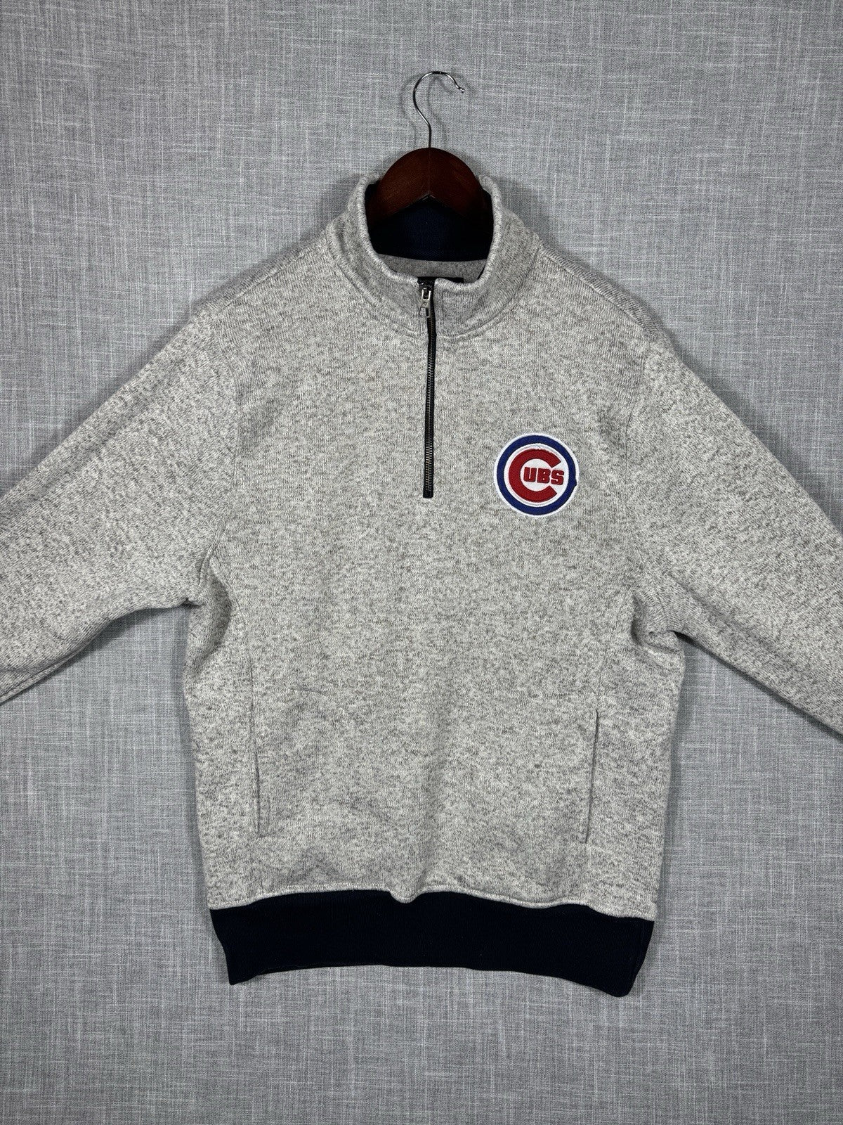 Chicago Cubs 1/4 Zip Sweater Long Sleeve Salt And Pepper Pattern 47 Size Large