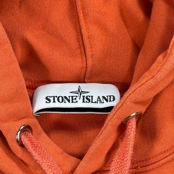 Stone Island Hoodie Pullover mens XL Orange Sweatshirt Fleece Cotton Drawstring
