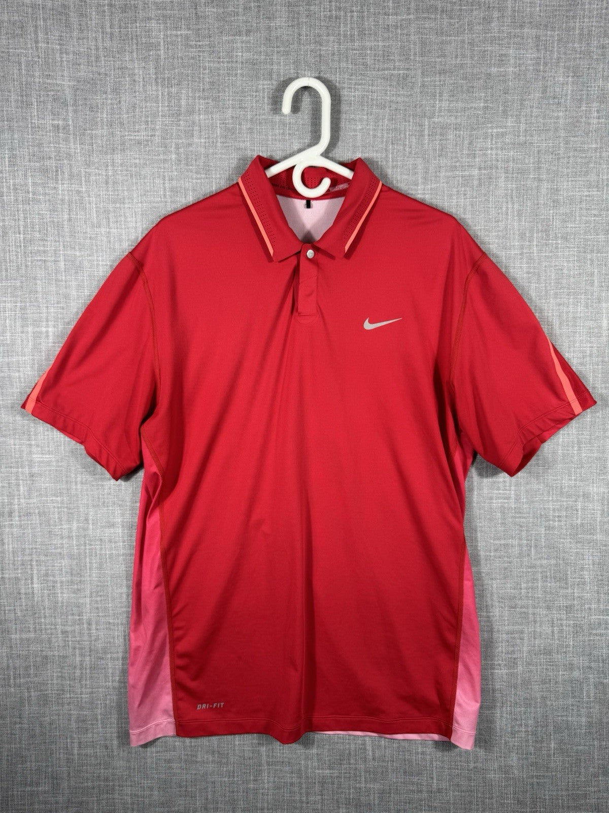 Nike Dri-Fit Tiger Woods Collection Red Snap Button Golf Polo Shirt Mens Size L