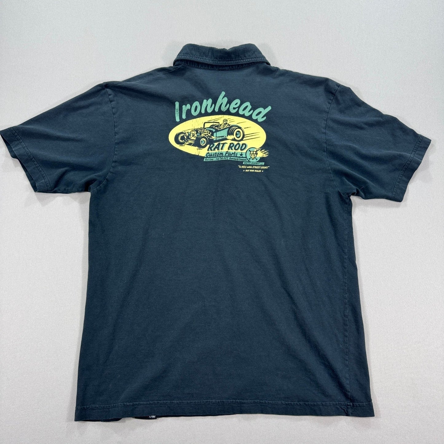 Ironhead Rat Rod Custom Parts Polo Shirt Mens Large Black Regular Fit Cotton USA