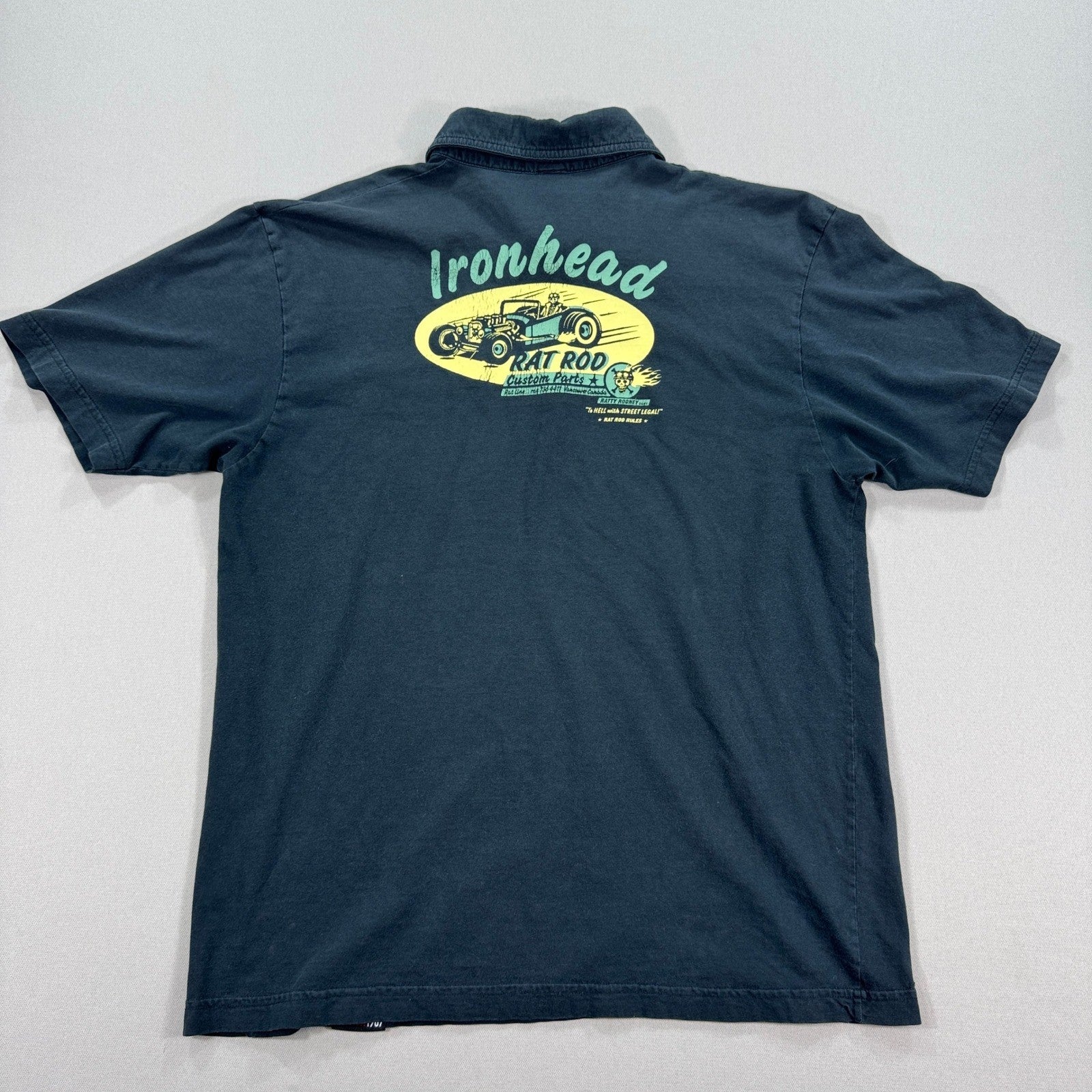 Ironhead Rat Rod Custom Parts Polo Shirt Mens Large Black Regular Fit Cotton USA