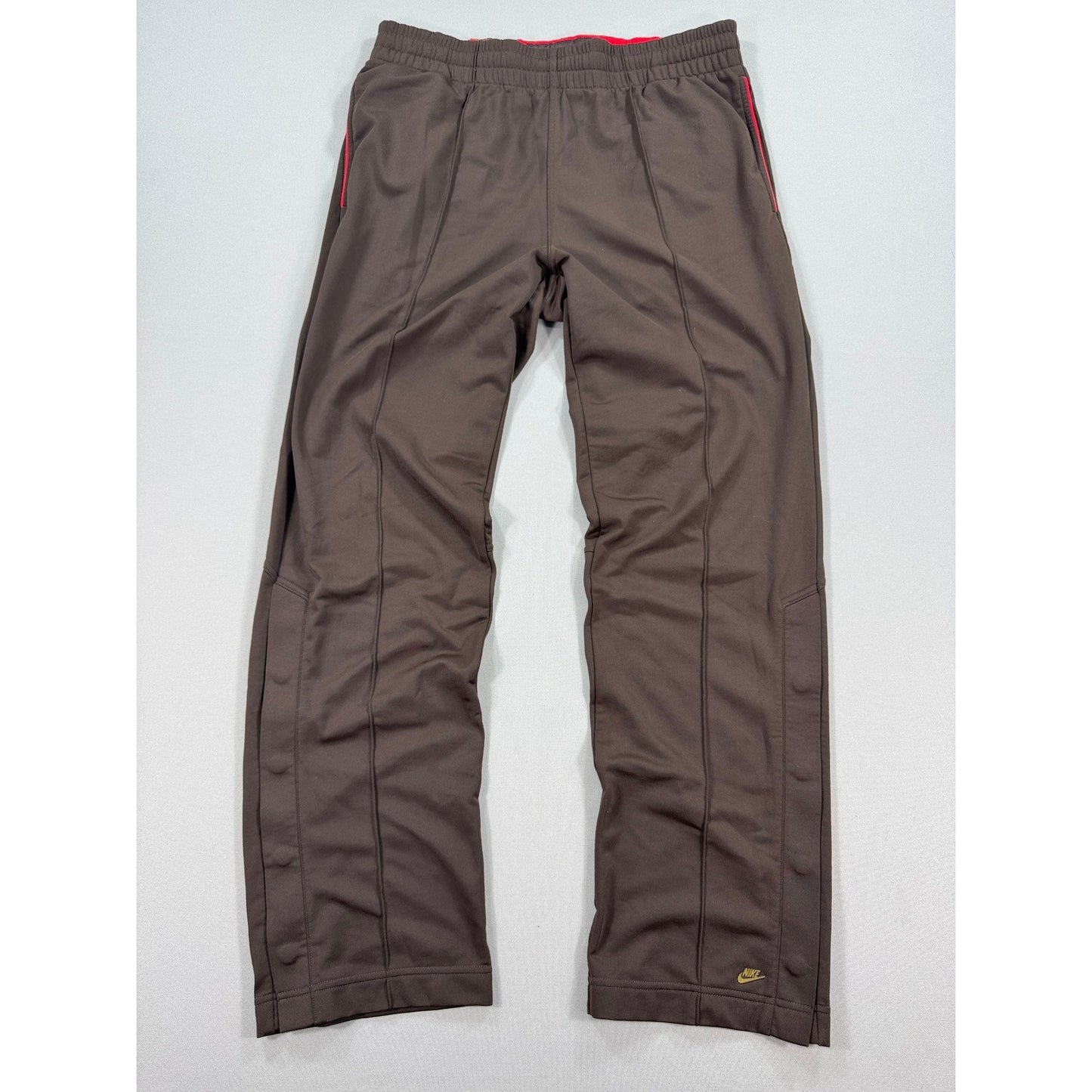 Nike Track Pants Red Tab mens Large Brown Gold Logo Sweatpants Zipped Pockets