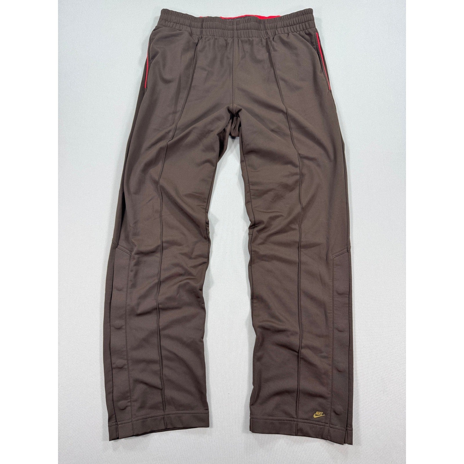 Nike Track Pants Red Tab mens Large Brown Gold Logo Sweatpants Zipped Pockets