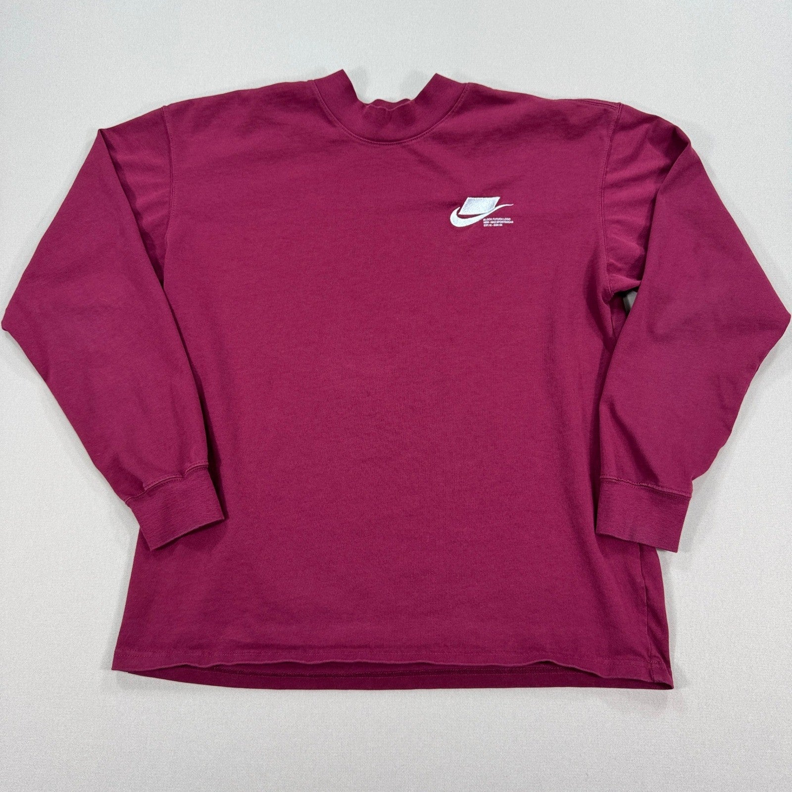 Nike Block Futura Logo Burgundy Long sleeve Shirt Medium The Nike Tee Pre-owned