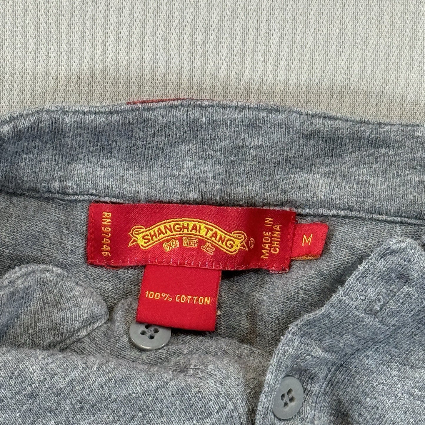 Shanghai Tang Emperor Sweatshirt mens Medium Gray Pullover 1/4 Button-Up