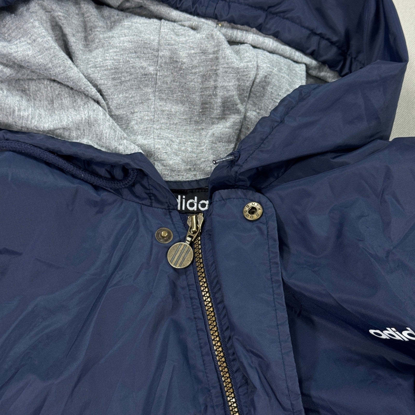 Vintage Adidas Jacket Big Trefoil Logo 3 Striped mens Large Full Zip Hood Lined