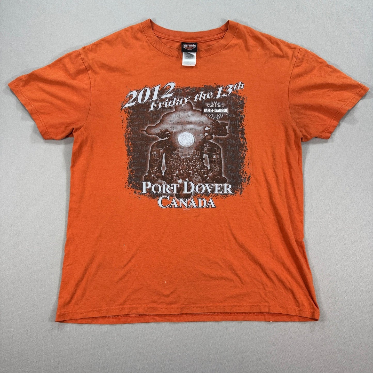 Harley Davidson T-Shirt 2012 Port Dover Friday The 13 mens XL Orange