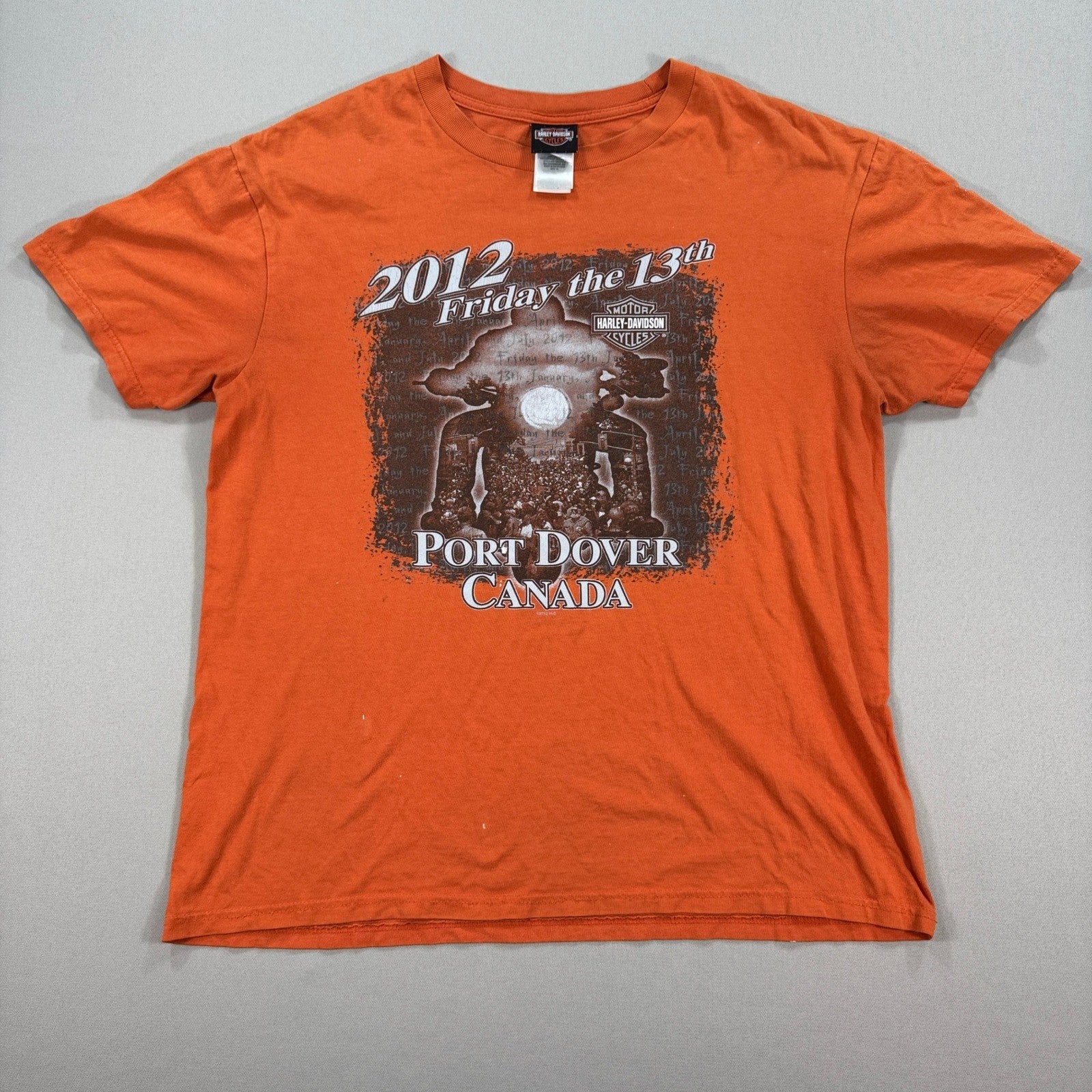 Harley Davidson T-Shirt 2012 Port Dover Friday The 13 mens XL Orange