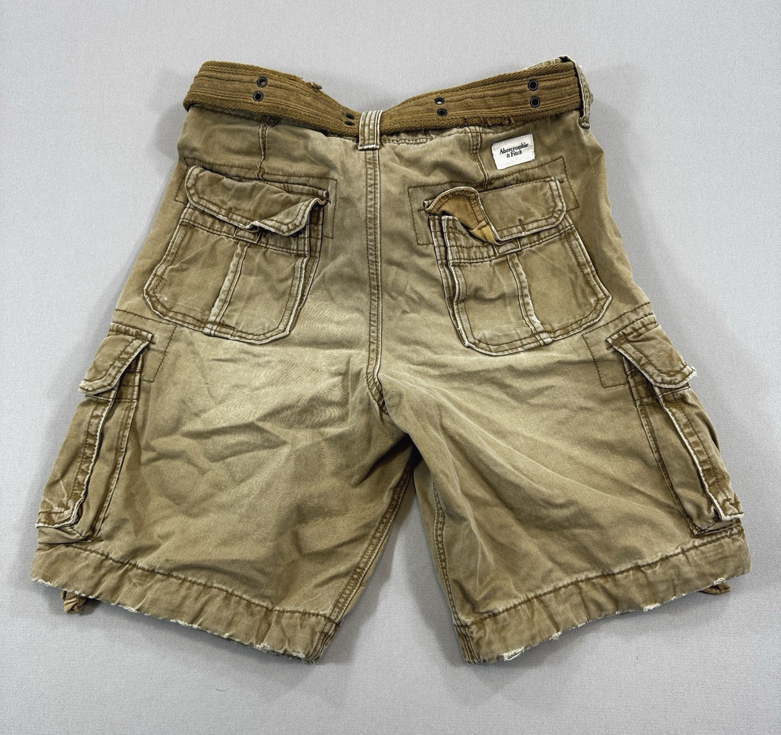 Abercrombie & Fitch Distressed Brown Cargo Shorts mens 28 W w/Belt Rare