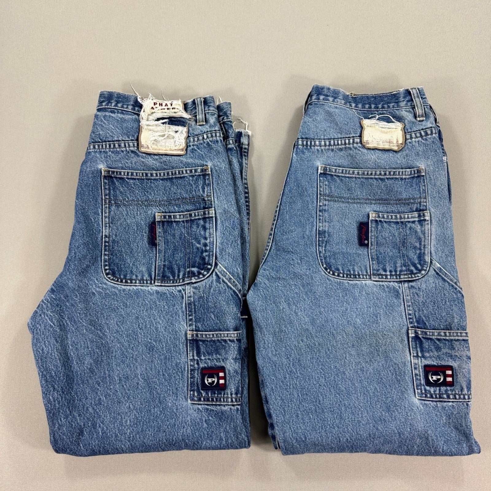2 Pairs Vintage PHAT FARM Carpenter Jeans mens 34x33/34x34 Light Wash Denim Y2K