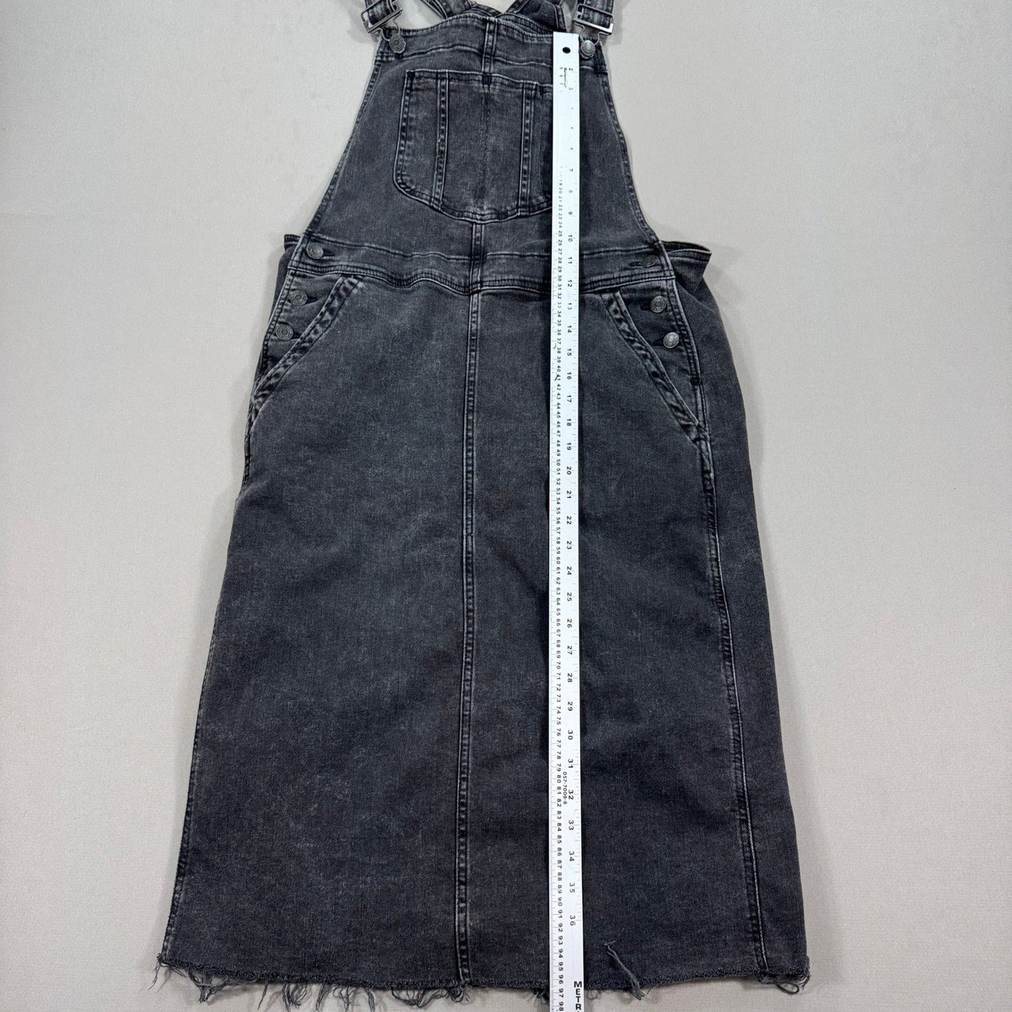 Gap Denim Midi Overalls Dress Womens Medium Black Distressed Adjustable Straps