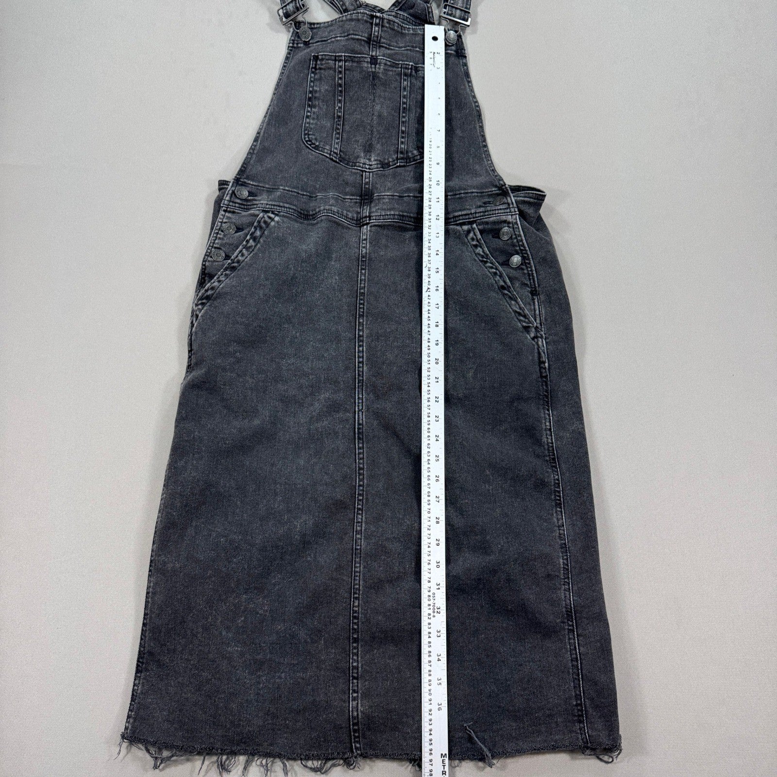 Gap Denim Midi Overalls Dress Womens Medium Black Distressed Adjustable Straps