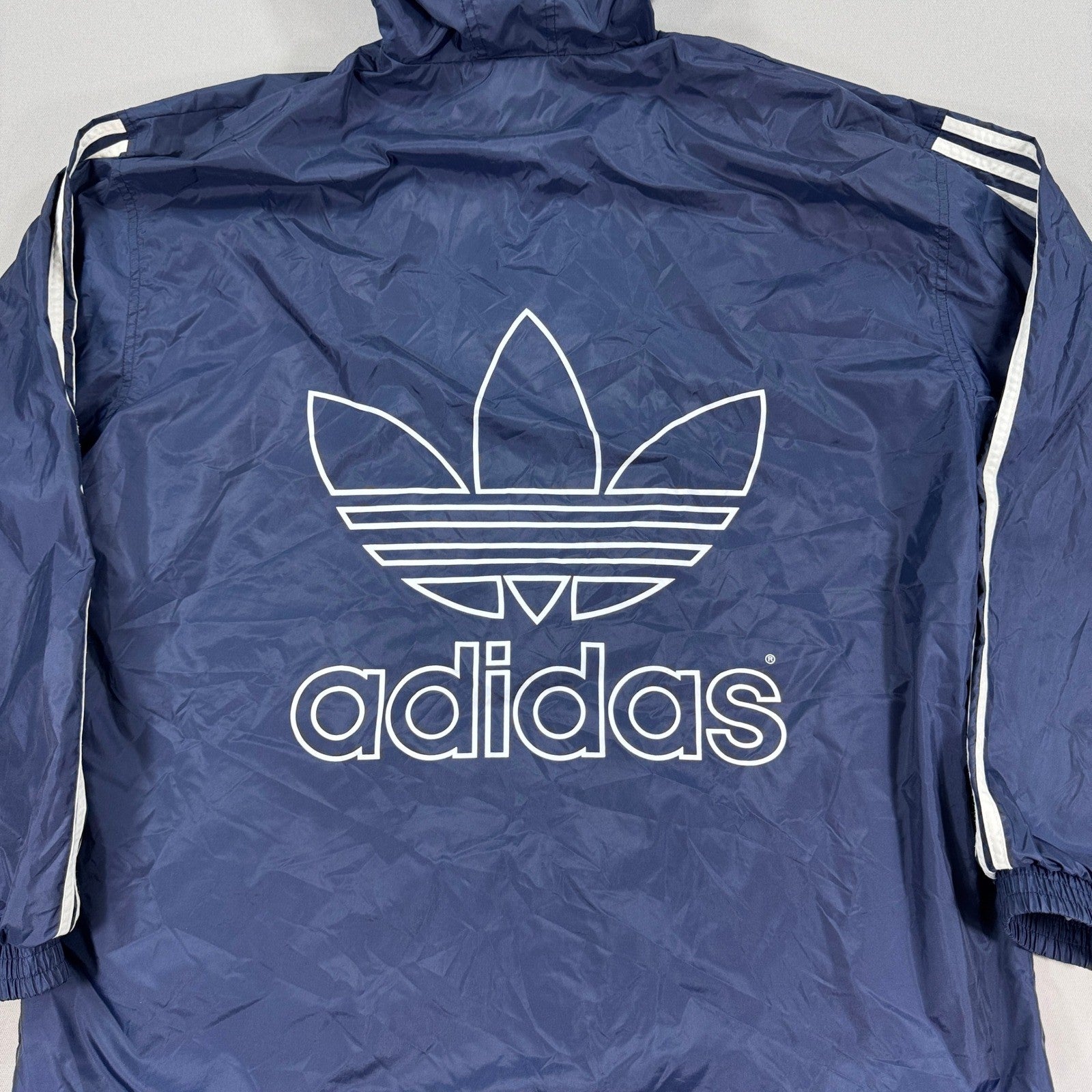 Vintage Adidas Jacket Big Trefoil Logo 3 Striped mens Large Full Zip Hood Lined