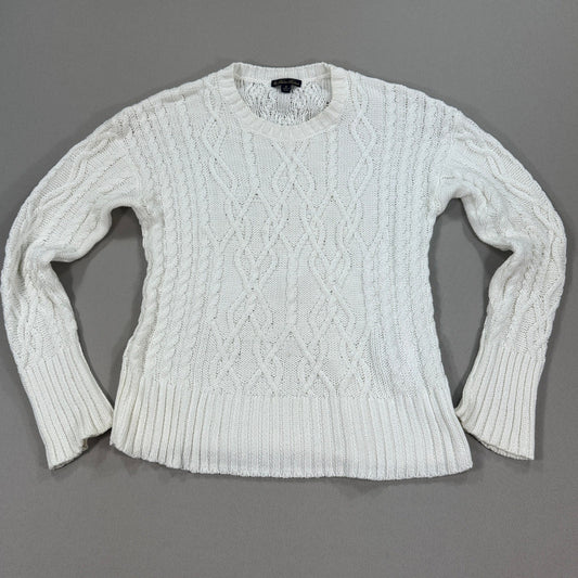 Brooks Brothers Cable Knit Sweater Womens Medium White Cotton Blend Crewneck