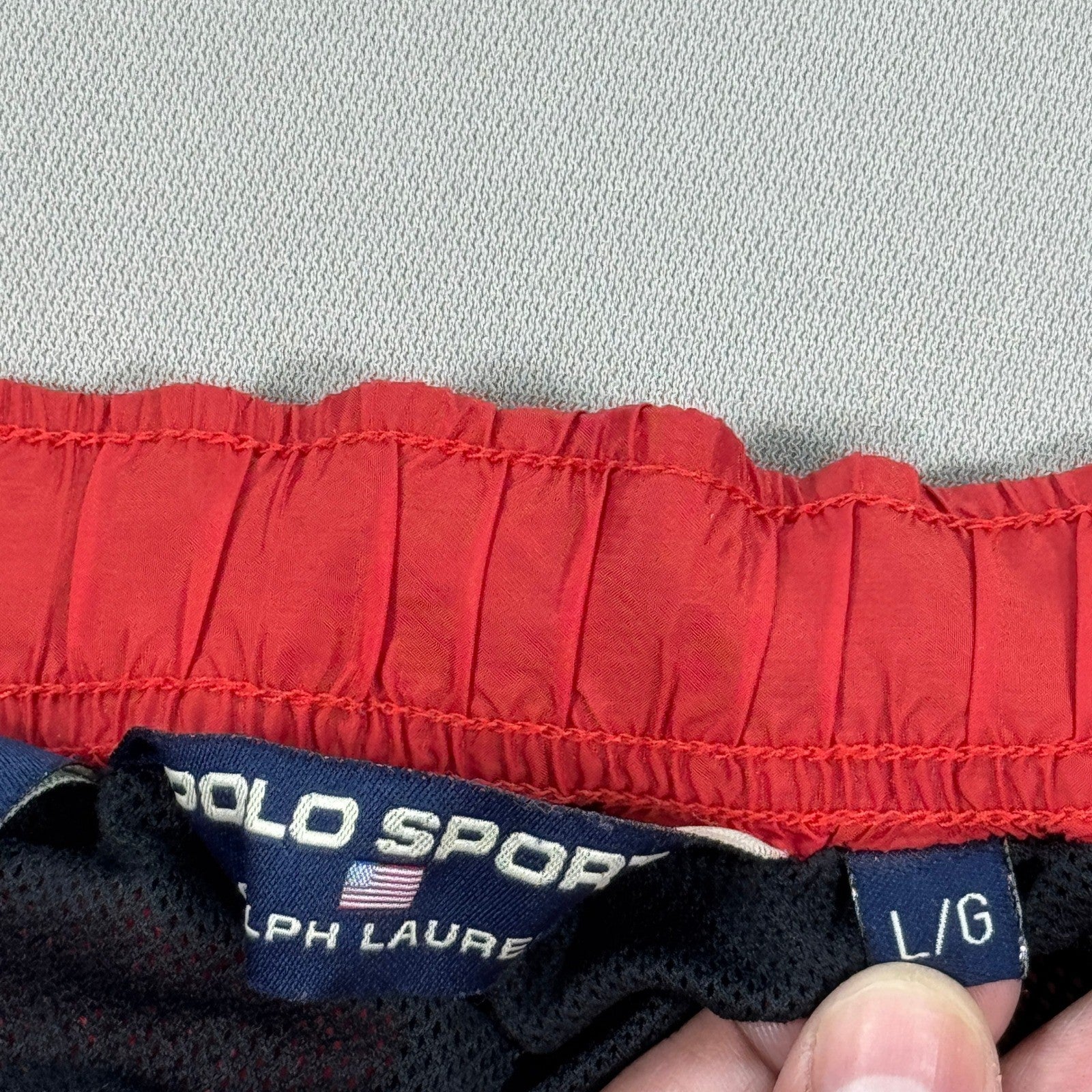 Vintage Polo Sport Ralph Lauren Track Pants mens Large Orange Nylon Drawstring