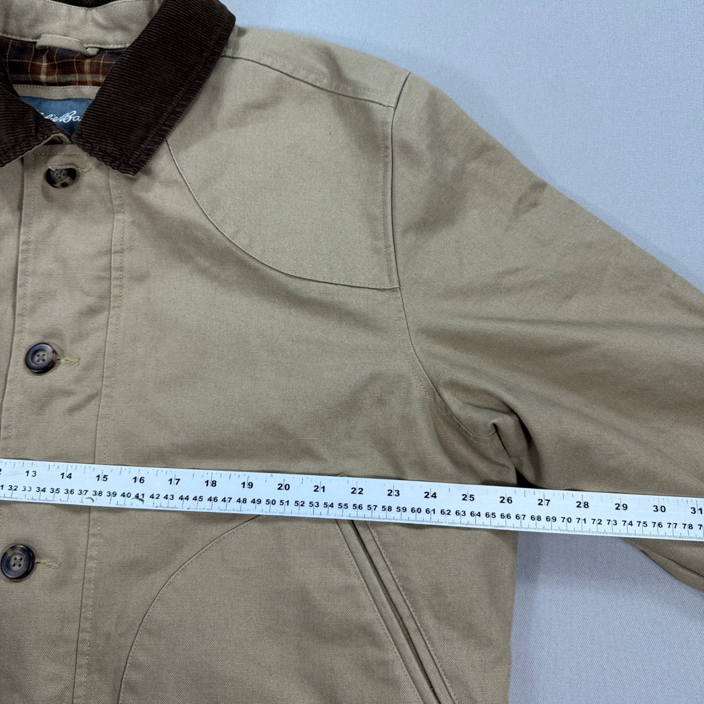 Eddie Bauer Chore Field Jacket mens XL Beige Button Down Lined Corduroy Collar