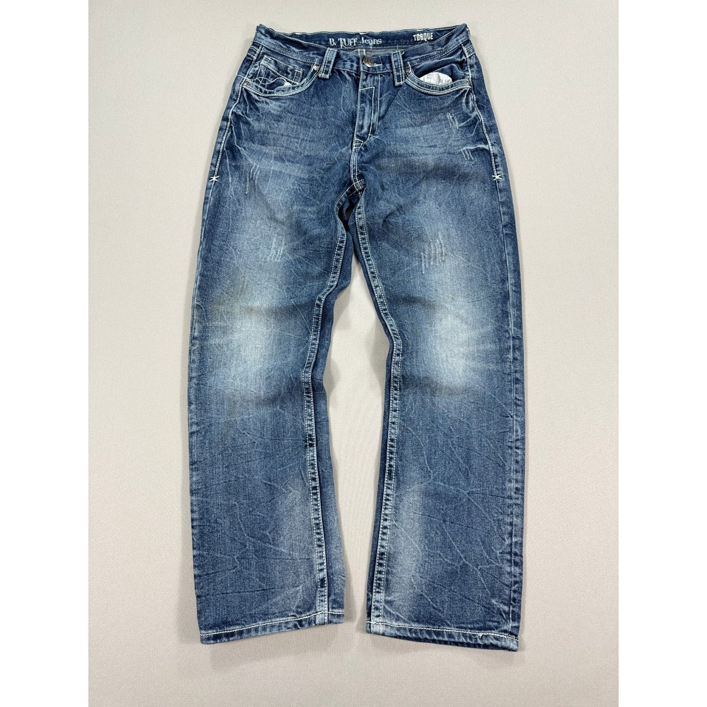 B. Tuff Jeans Revved Up mens 30x30 Blue Denim Distressed Boot Cut Medium Wash