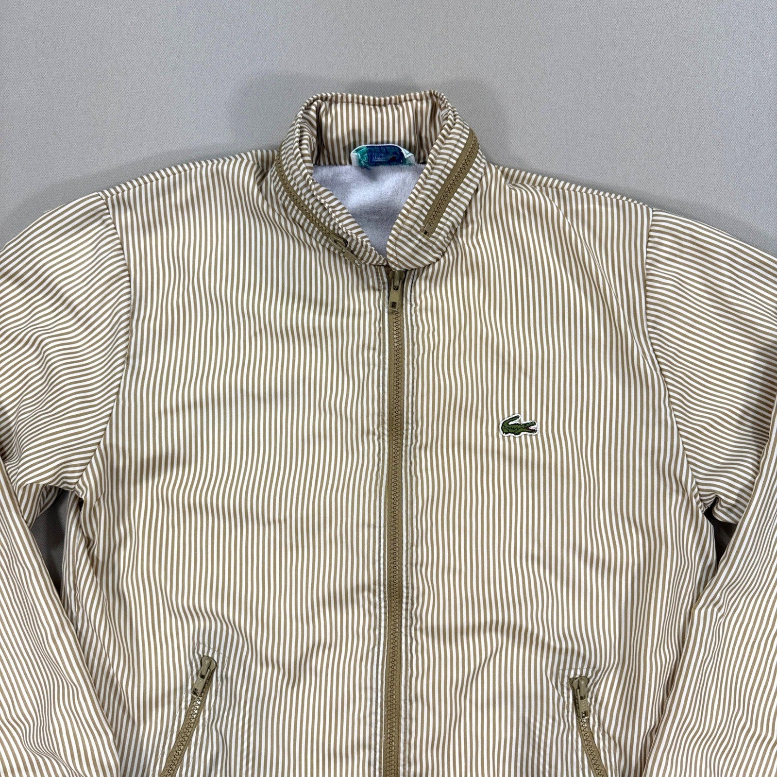 VTG 70s Izod Lacoste Jacket Medium Striped Lined Full Zip Removable Hood RARE