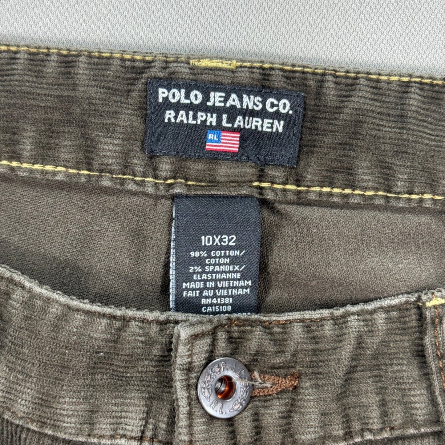 Polo Jeans Ralph Lauren Corduroy Pants Womens 10x32 Faded Green Boot Cut