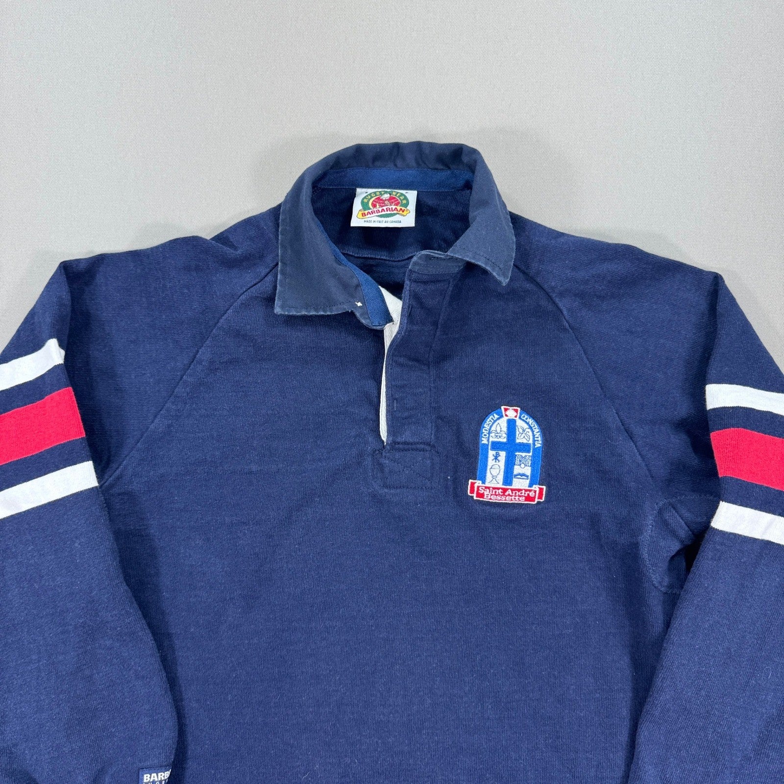 VTG Barbarian Rugby Wear Saint Andre Polo Shirt mens Small Blue Made In Canada