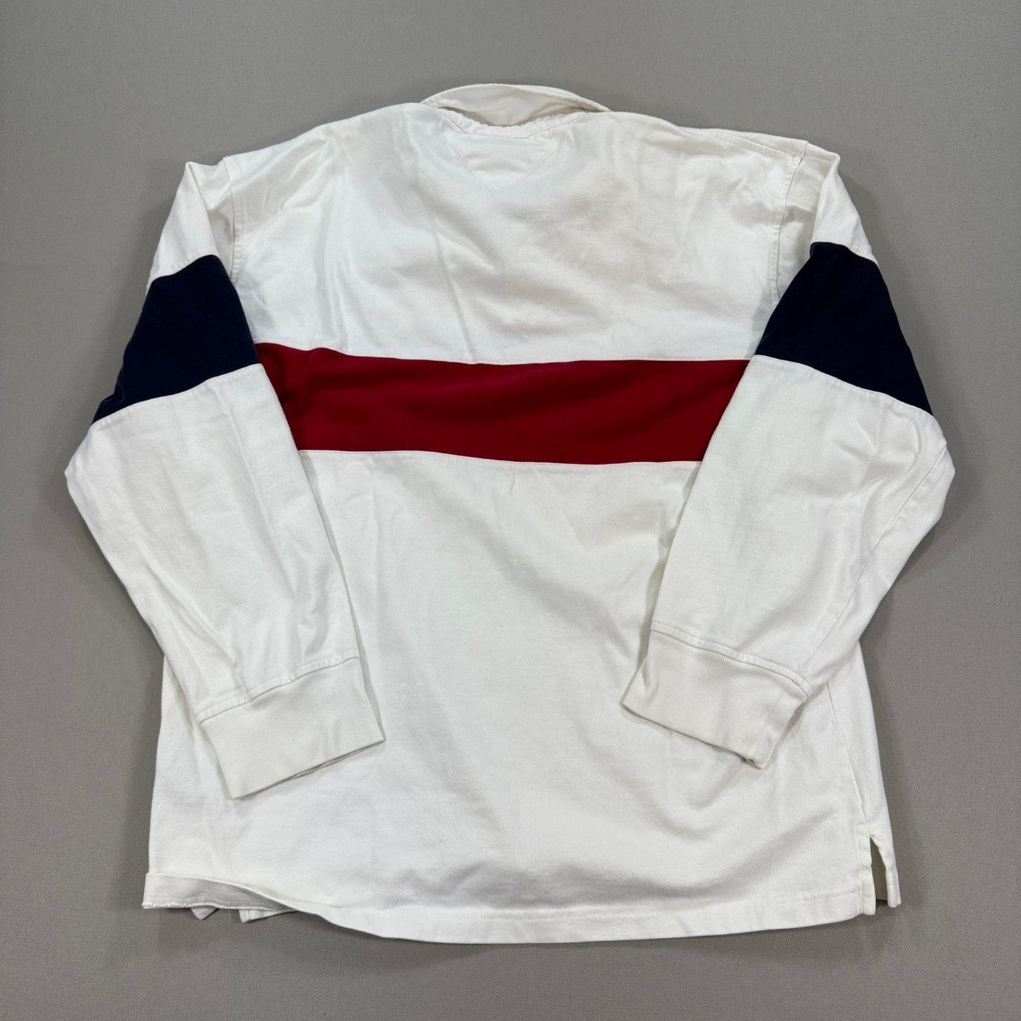 Vintage Tommy Hilfiger Rugby Polo Shirt Long Sleeve mens 2XL White Red Striped