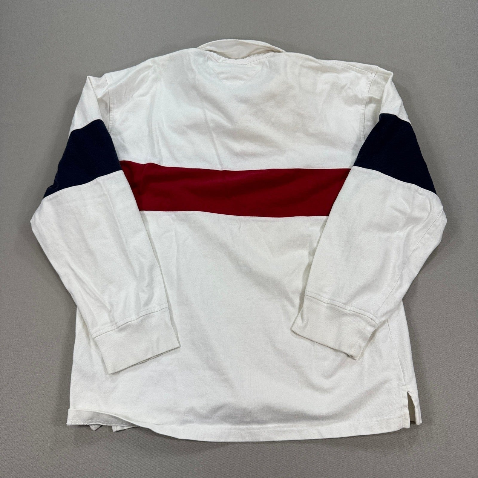 Vintage Tommy Hilfiger Rugby Polo Shirt Long Sleeve mens 2XL White Red Striped