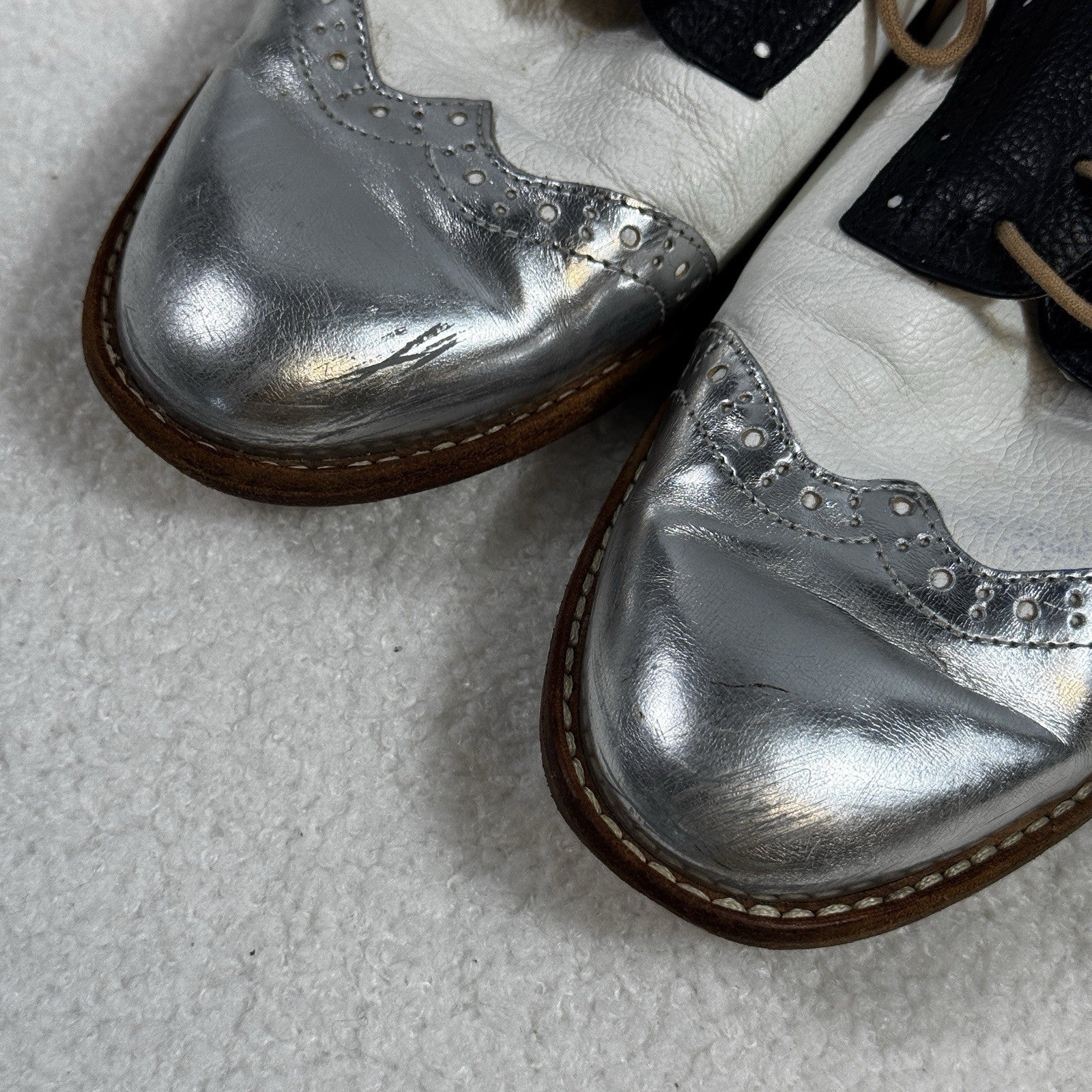 Peter Kaiser Lace Up Shoes Womens Size 5.5 Black Silver Elegant Leather Loafer