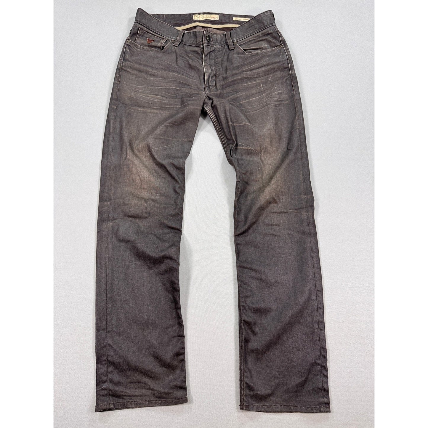 GUESS Jeans Lincoln Slim Straight mens Size 34 Brown Distressed Straight Leg