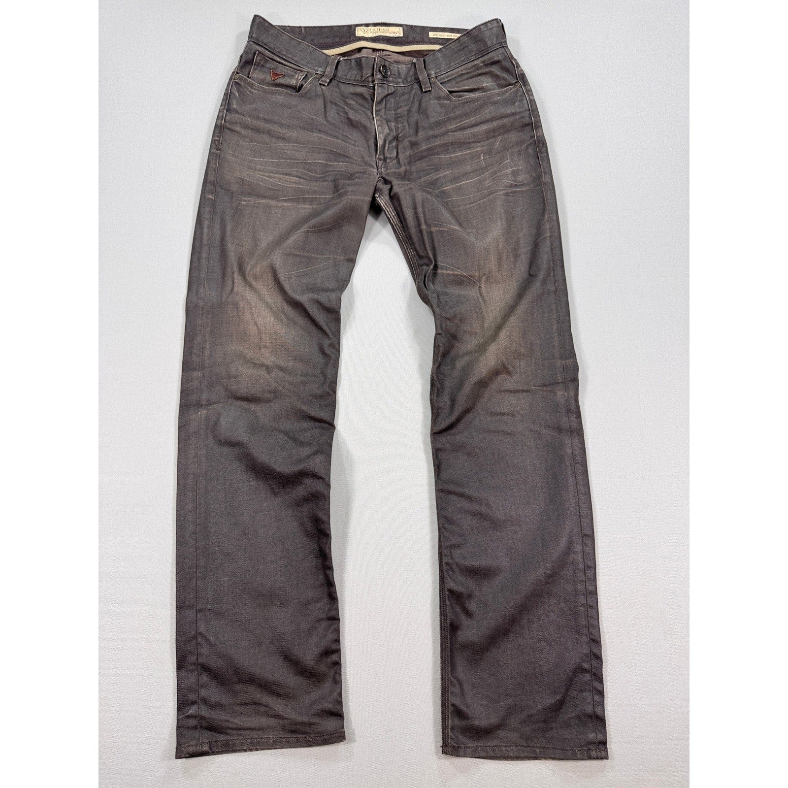 GUESS Jeans Lincoln Slim Straight mens Size 34 Brown Distressed Straight Leg