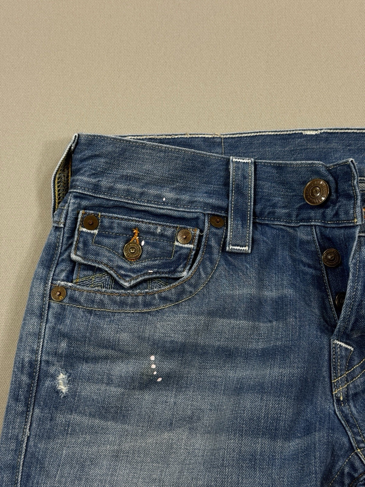 True Religion Buddha Brand mens Size 29 Blue Jeans Distressed Made In USA