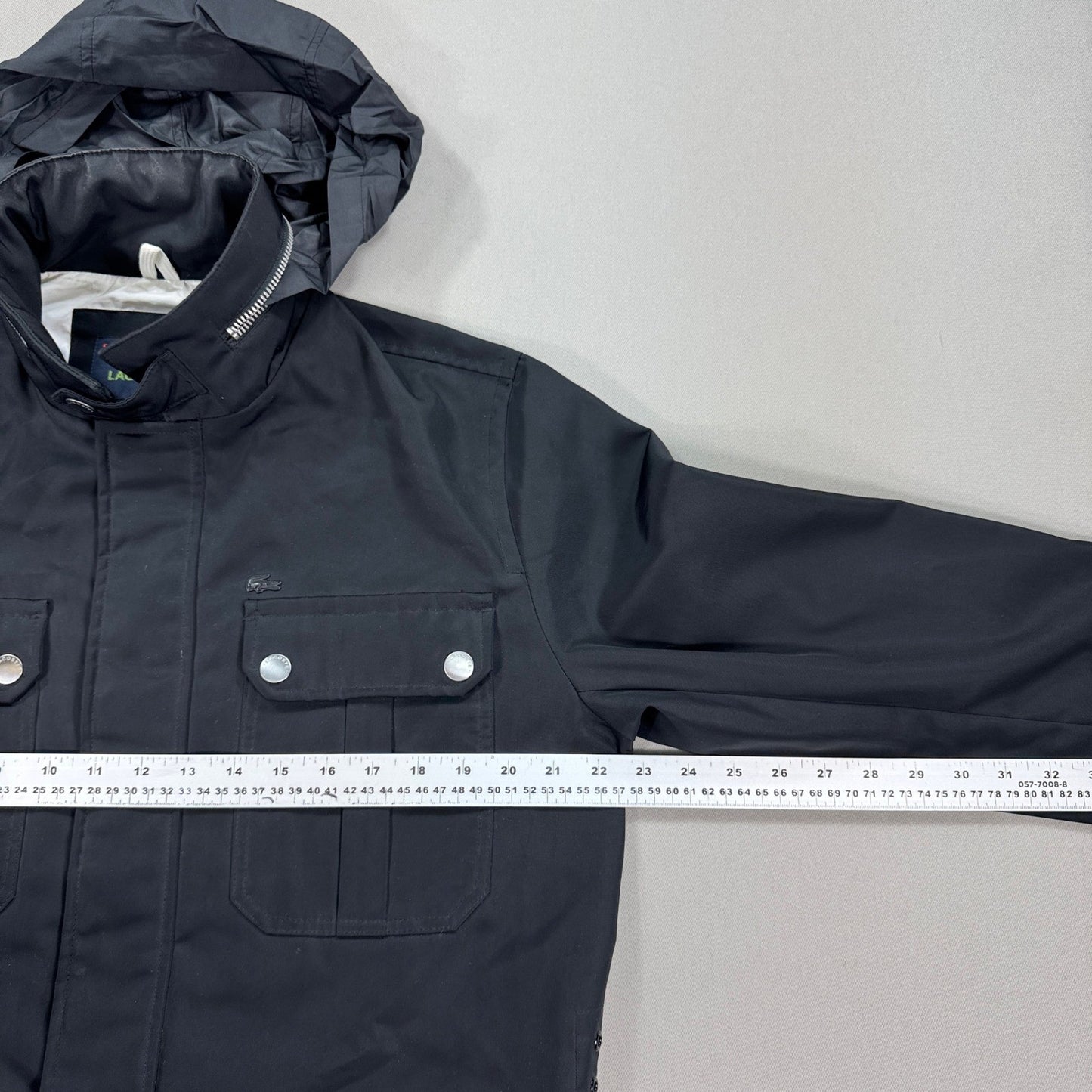 Lacoste Insulated Jacket Stow Away Hood Mens 50/4(M) Black Full Zip Four Pockets