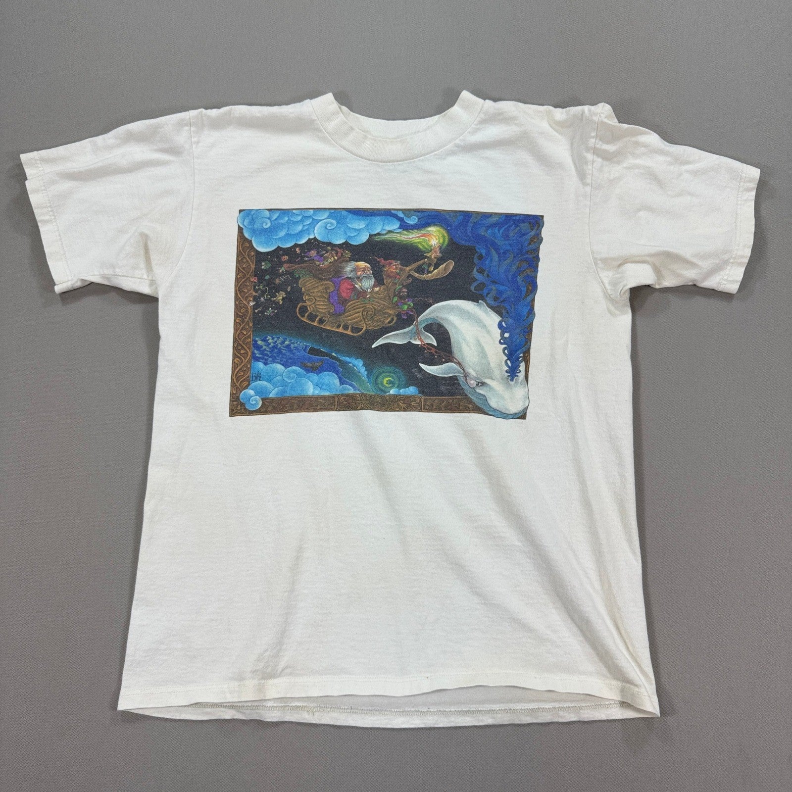 Vintage 90s Art T Shirt Mens Medium Graphic Print Fantasy Gildan Heavy WWeight